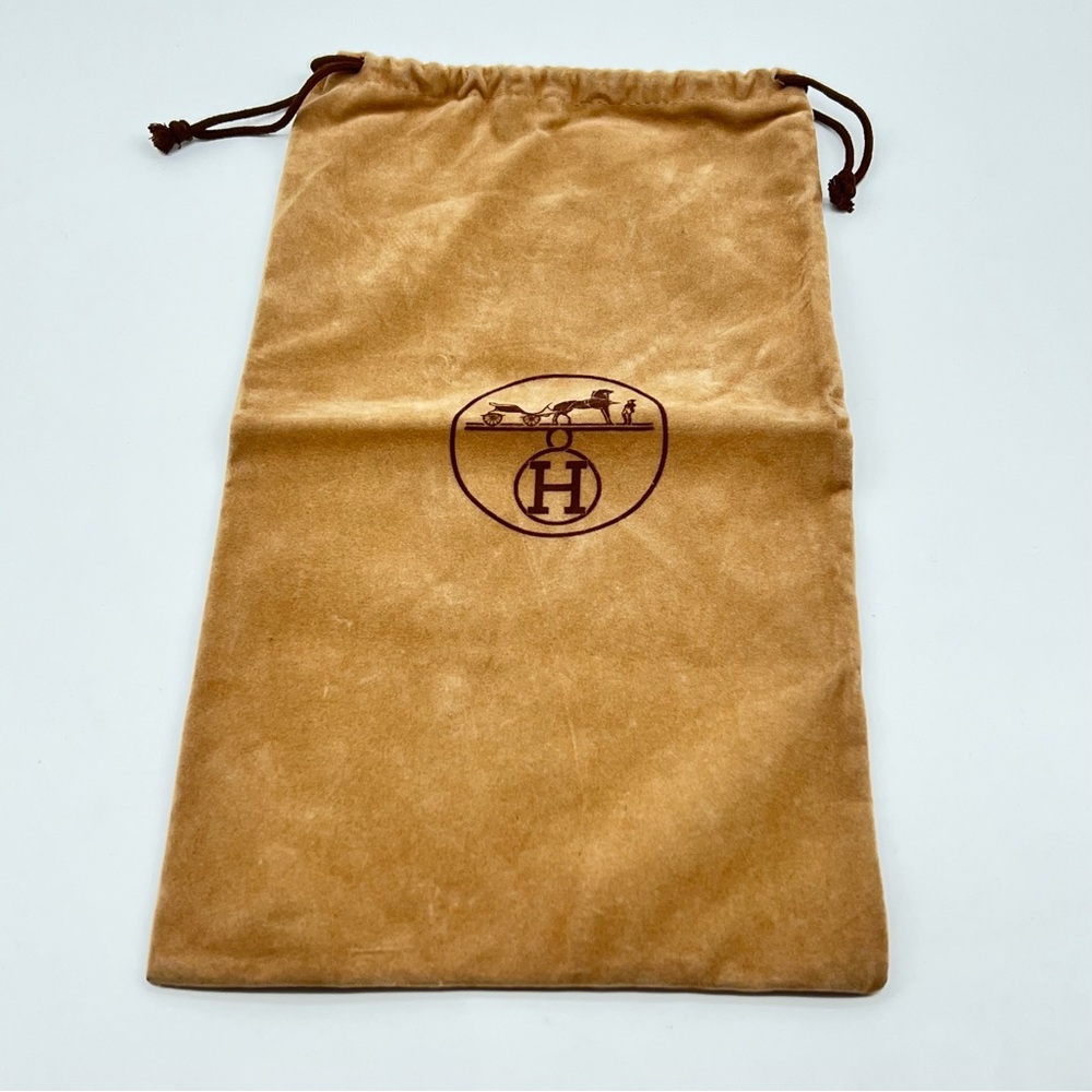 Hermes Authentic Tan Velour Dust Bag with Brown Drawstring and Logo